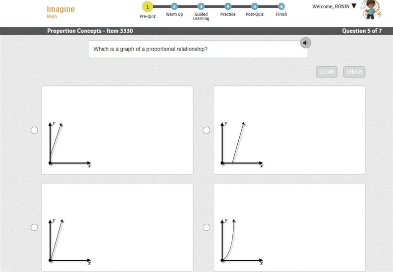 Which is a graph of a proportional relationship?-example-1