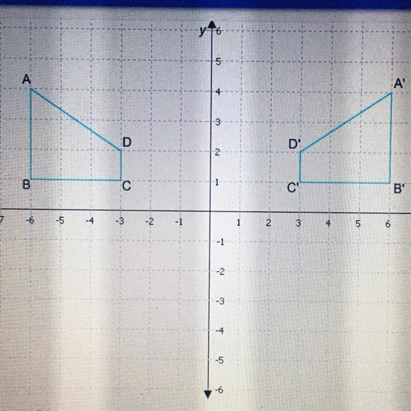 Quadrilateral ABCD is transformed once to get quadrilateral A'B'C'D'. The transformation-example-1