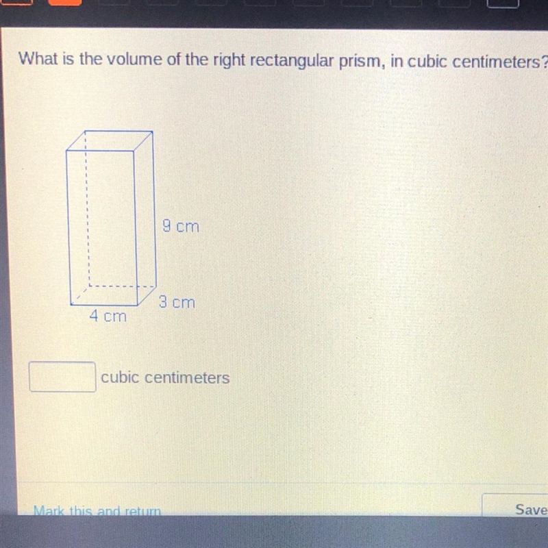 What is the volume of the right rectangular prism, in cubic centimeters? 9 cm 3 cm-example-1