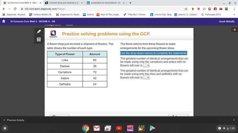 A flower shop just received a shipment of flowers. The table shows the number of each-example-1