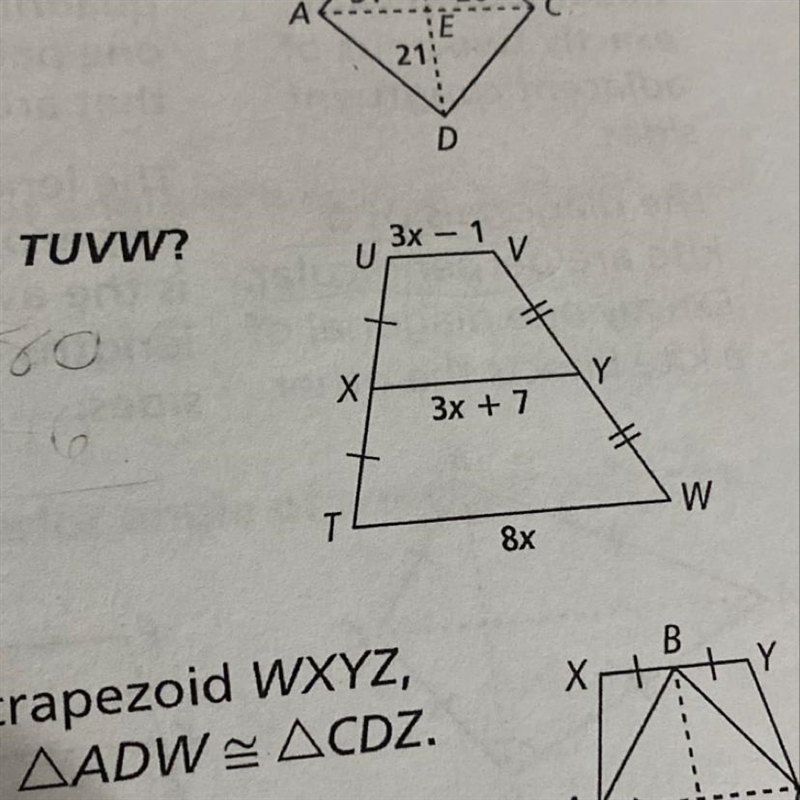 What is the length of each segment in a trapezoid TUVW?-example-1