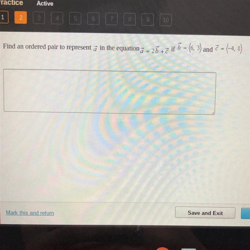 Find an ordered pair to represent a in the equation a=2b+c if b=(6,3) and c=(-4,8)-example-1