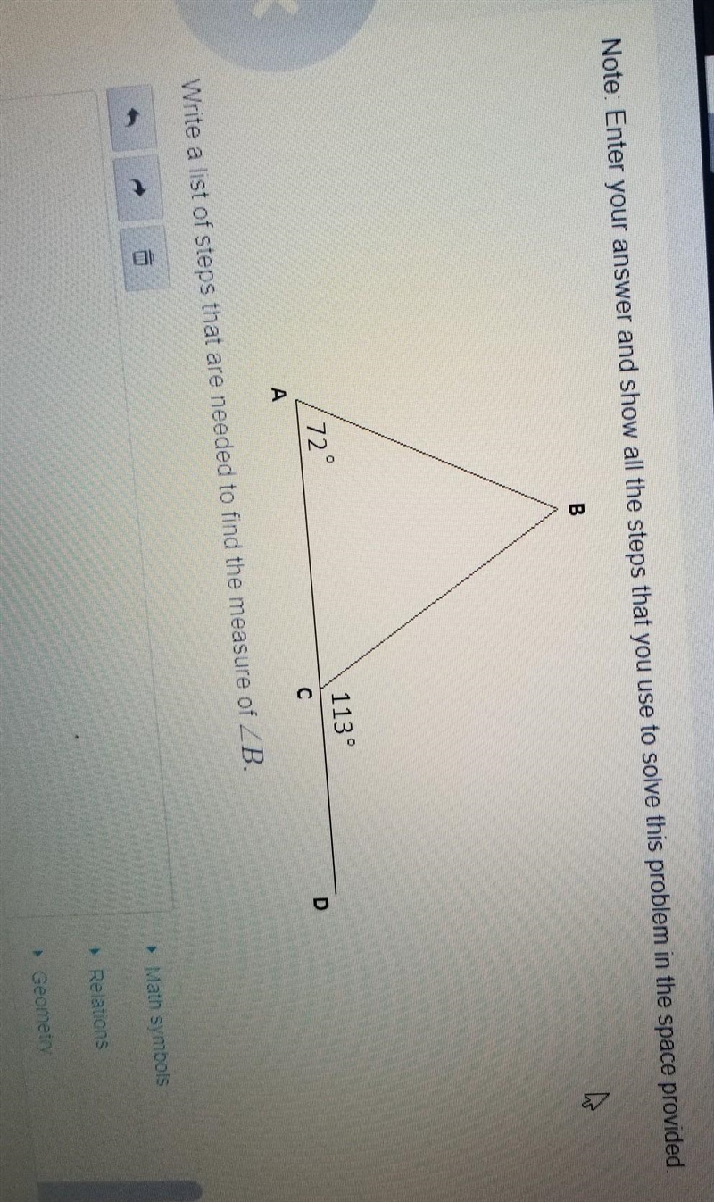 Write a list of steps that are needed to find the meausure of < B.​-example-1