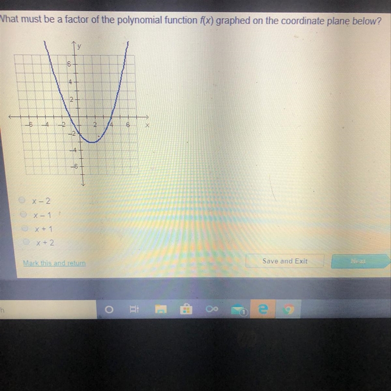 What must be a factor of the polynomial function f(x) graphed on the coordinate plane-example-1