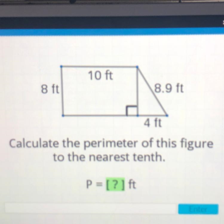 Calculate the perimeter of this figure to the nearest tenth. P = [? ] ft-example-1