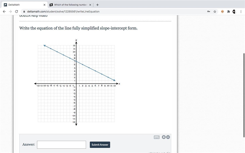 Write the equation ( of the number line line given) fully simplified slope intercept-example-1