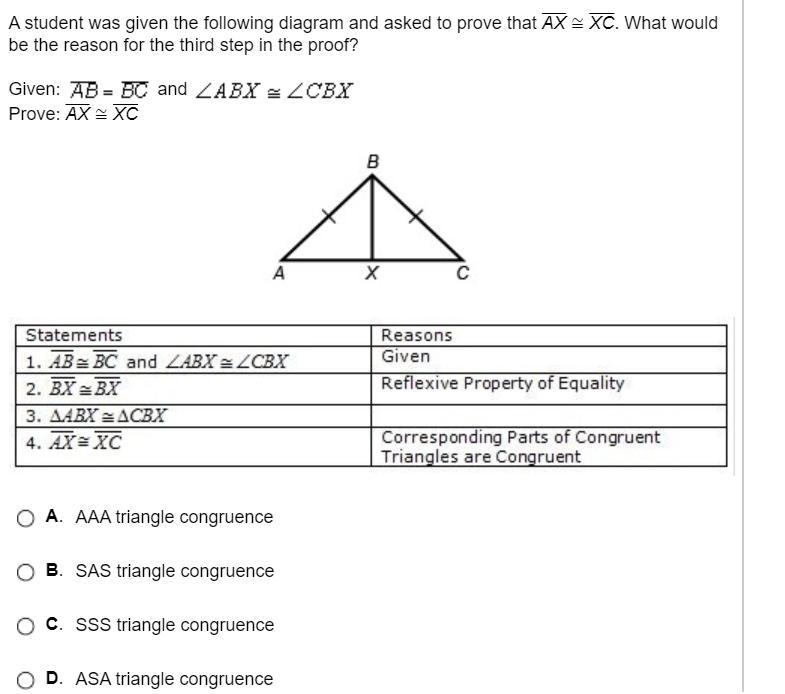 A student was given the following diagram and asked to prove that AX = XC. What would-example-1