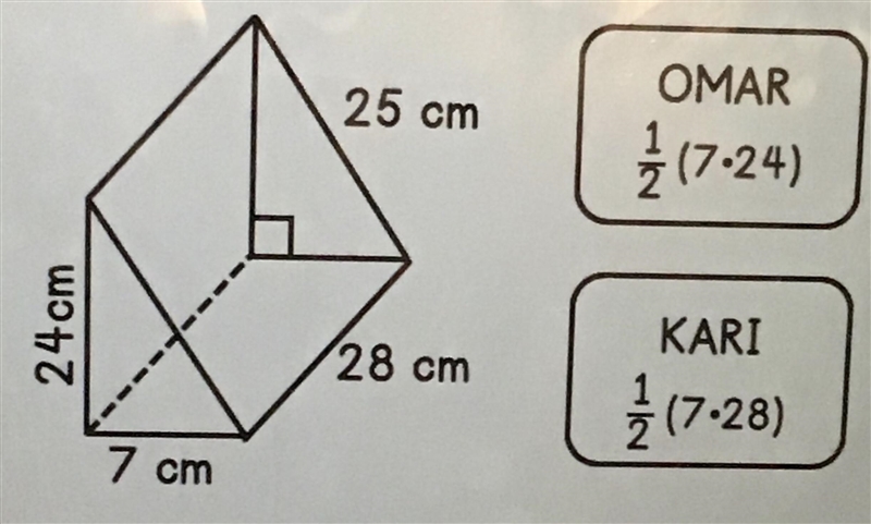 Mr. Hart asked students to find the volume of the triangular prism below which student-example-1