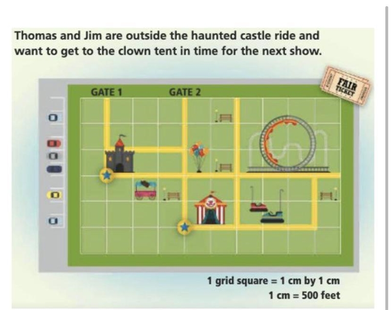 Jim says that the marked yellow paths show the shortest path to the tent. Is he correct-example-1