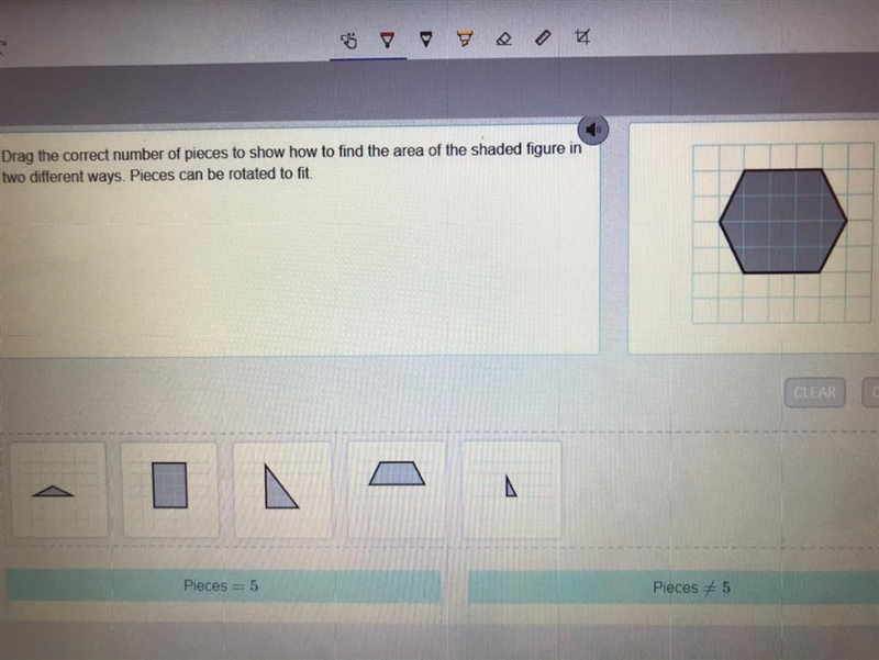 Drag the correct number of pieces to show how to find the area of the shaded figure-example-1