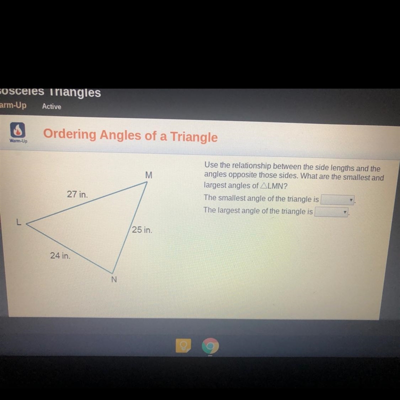 Use the relationship between the side lengths and the angles opposite those sides-example-1