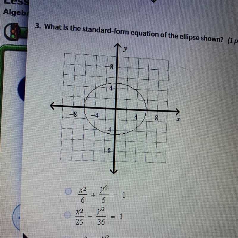 What is the standard form equation of the Ellipse shown?-example-1