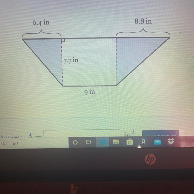 What is the total area in square inches of the shaded sections trapezoid below-example-1