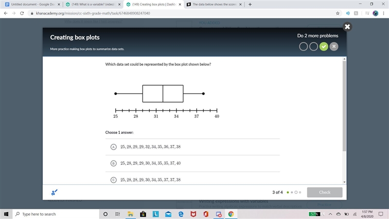 Which data set could be represented by the box plot shown below?-example-1