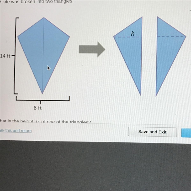 What is the height, h, of one of the triangles? 4 ft 8 ft 7 ft 14 ft-example-1