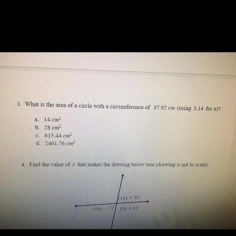 What is the area of the circle with a circumference of 87.92 cm using *3.14 for *symbol-example-1