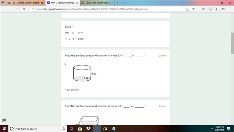 Find the surface area and volume. Answer SA = ____, V= _______-example-1