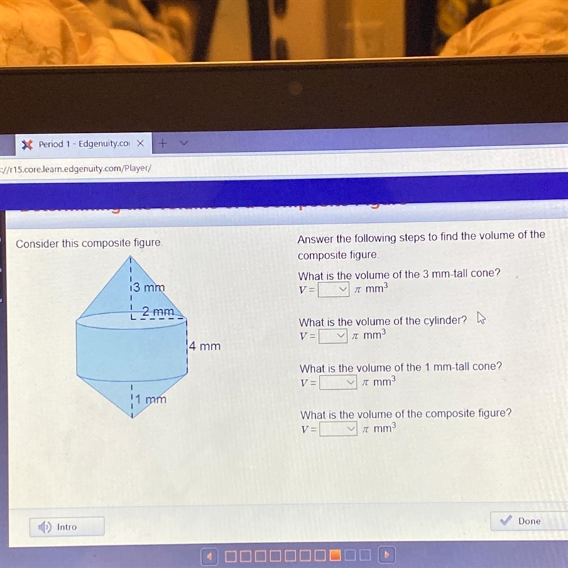 Consider this composite figure. Answer the following steps to find the volume of the-example-1