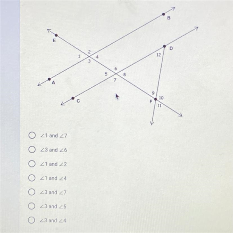 Name the pair of alternate interior angles that is listed.-example-1