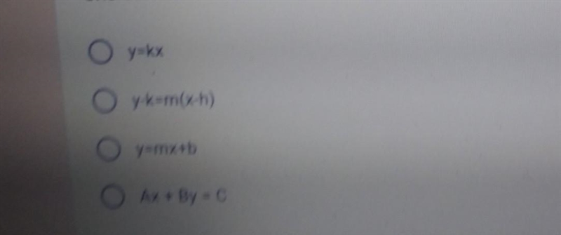 Question #2 What is the slope-intercept form of the equation of a line? Select one-example-1