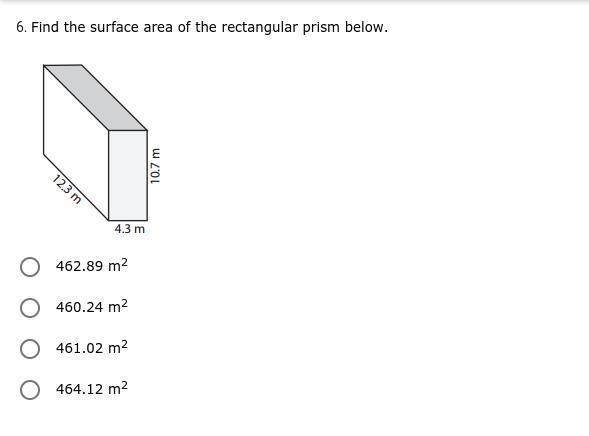 *PLEASE ANSWER, NEED HELP* Find the surface area of the rectangular prism below.-example-1