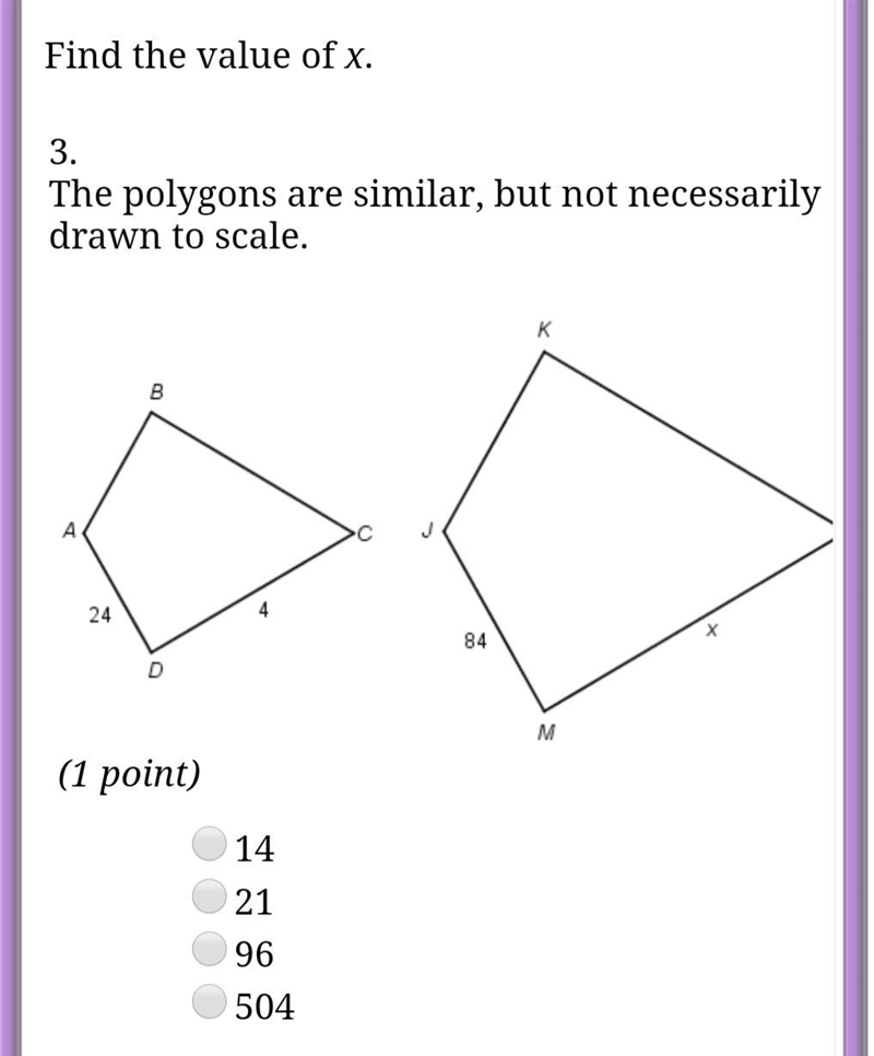 find the value of x. the polygons are similar, but not necessarily drawn to scale-example-1