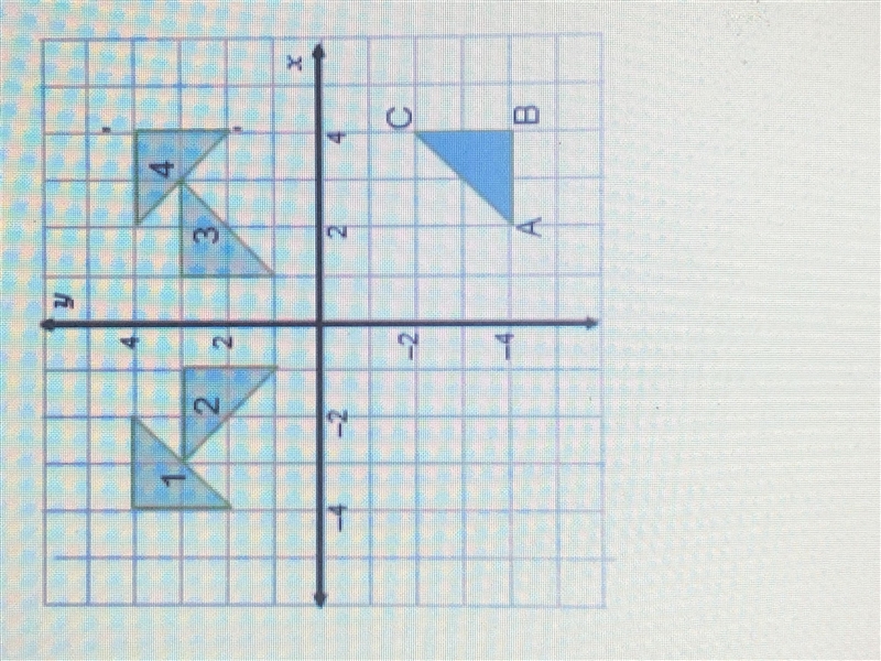 The rule r y-axis R 0,90^ (x,y) is applied to triangle ABC . Which triangle shows-example-1