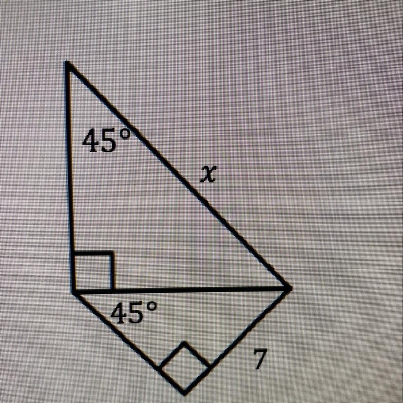 Consider the diagram below. Which of the following is the value of x? A) 7 B) 7 SquareRoot-example-1