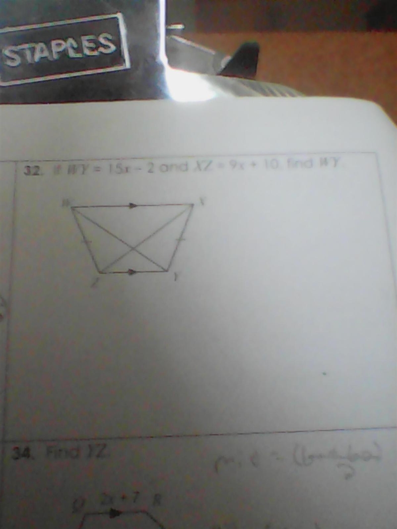 If WY= 15x-2 and XZ= 9x+10, find WY Need help ASAP-example-1