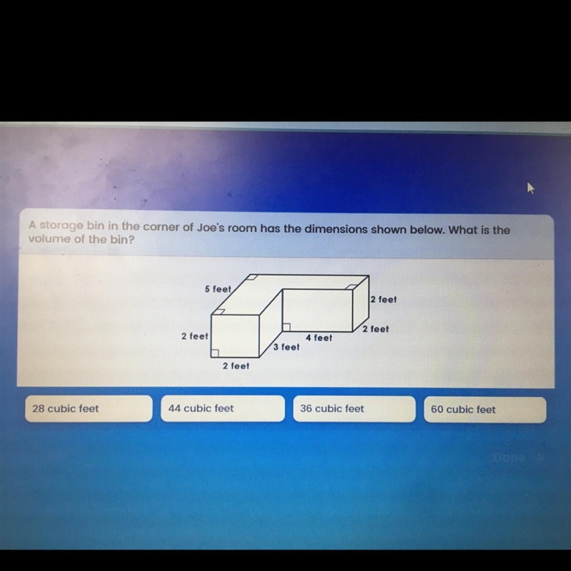 A storage bin in the corner of Joe's room has the dimensions shown below. What is-example-1