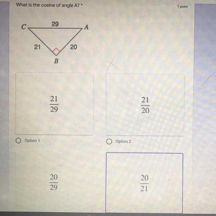 What is the cosine of angle A ?-example-1