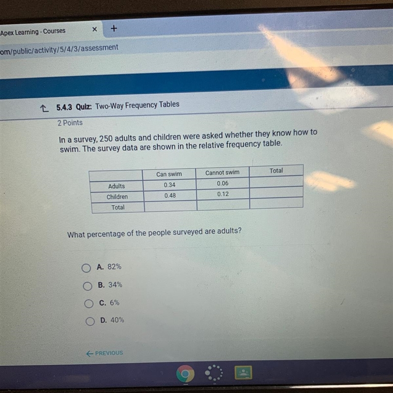 In a survey, 250 adults and children were asked whether they know how to swim. The-example-1