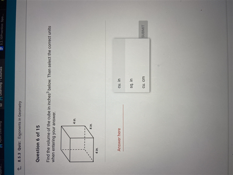 Find the volume of the cube in inches^3 and enter your answer below. Do not include-example-1