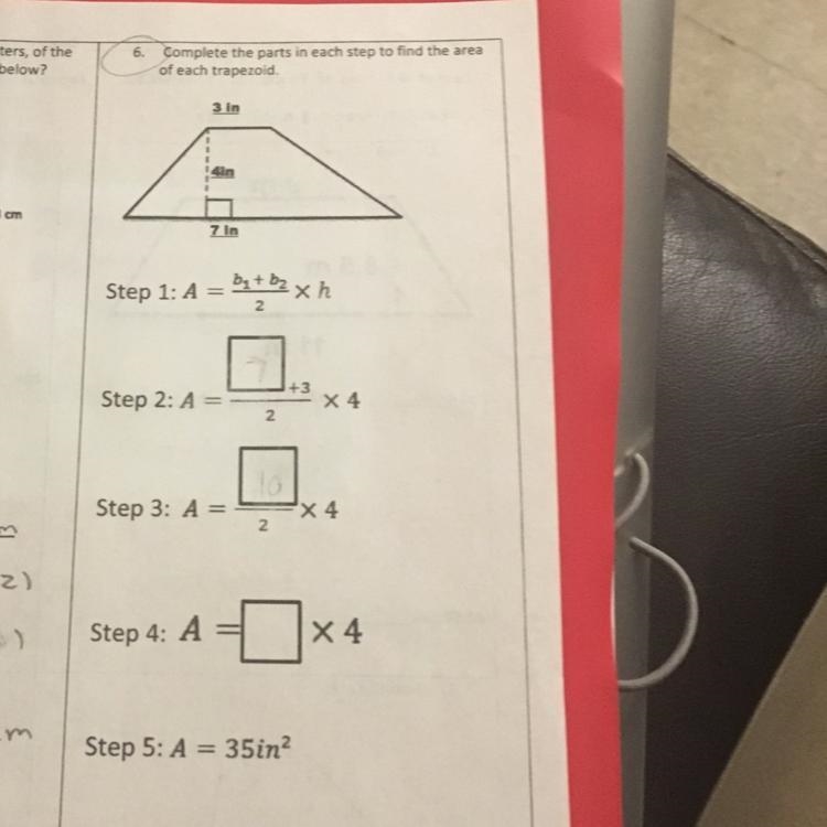 Complete the parts in each step to find the area of each trapezoid? Press on the picture-example-1