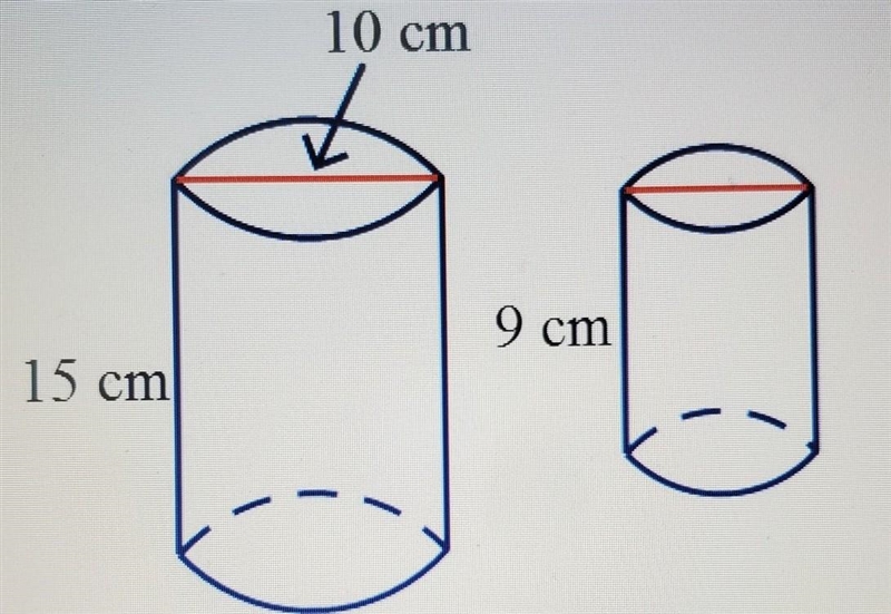 The two cylinders are similar. Find the surface area of the smaller cylinder. Round-example-1