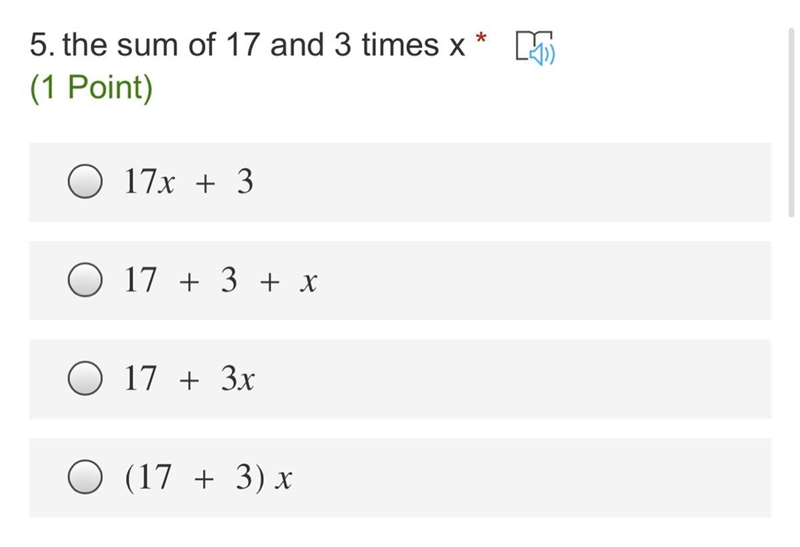 The sum of 17 and 3 times x-example-1