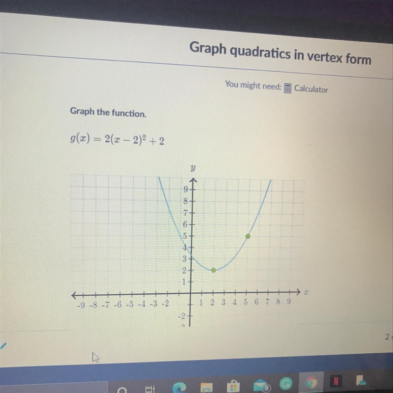 Graph the function g(x) = 2(x - 2)^2 + 2-example-1