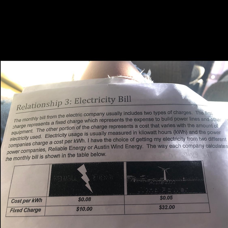 1. Find the number of kWh used that would make the monthly bill from each company-example-1