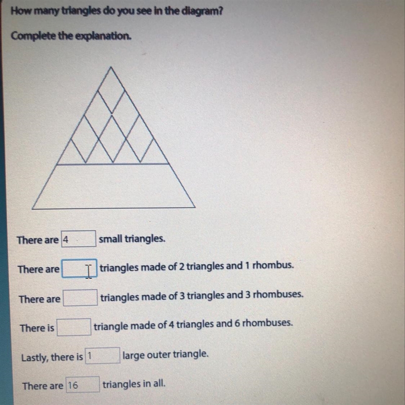 How many triangles do you see in the diagram ? Complete the explanation .-example-1