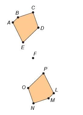 Figure ABCDE is the result of a 180 °rotation of figure LMNOP about the point. Which-example-1