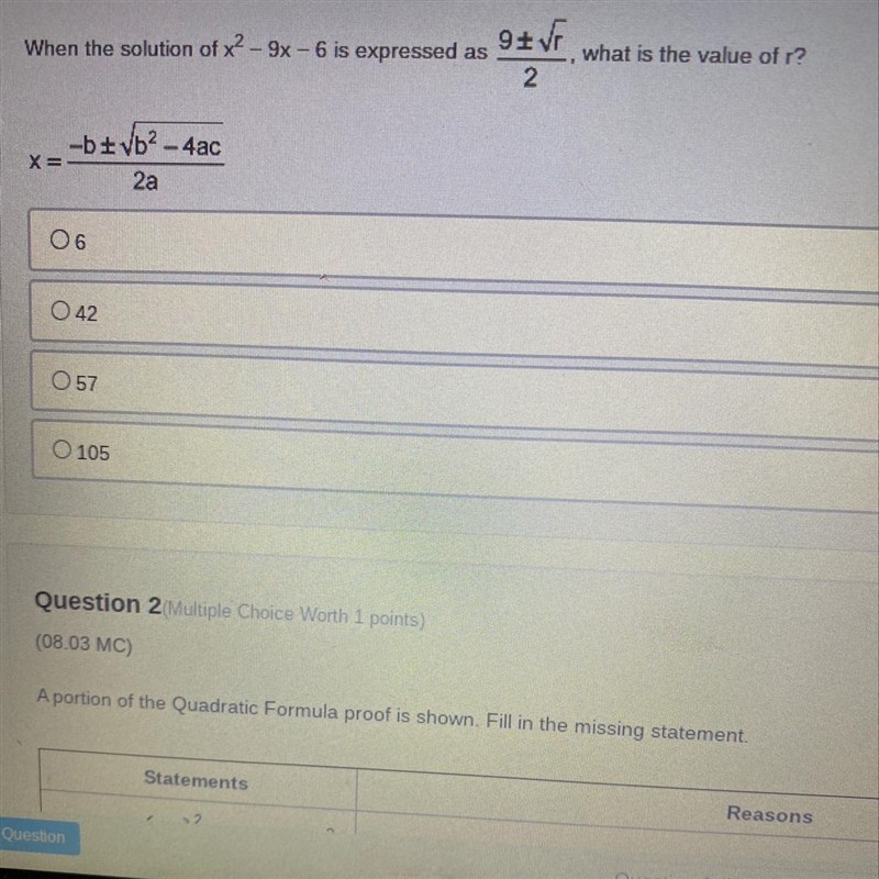 When the solution of x2 - 9x - 6 is expressed as what is the value of r? NIH-example-1