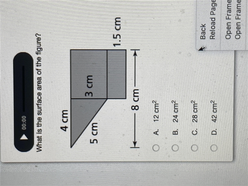 Help Immediately! +10 points! What is the surface area of the figure? A. 12cm B. 24cm-example-1