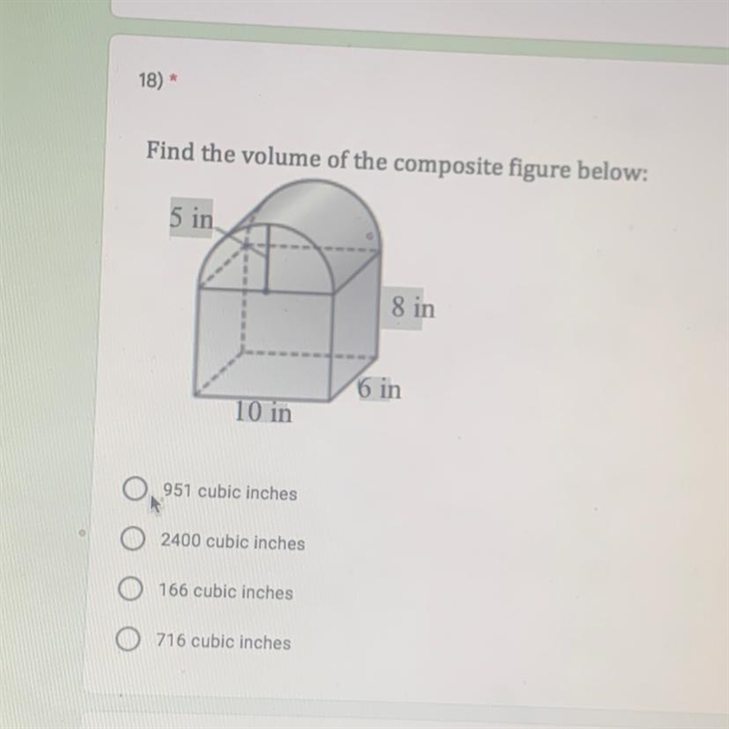 Find the volume of the composite figure below: 5 in 8 in 6 in 10 in-example-1