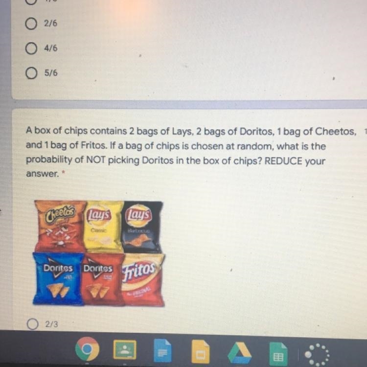 A box of chips contains 2 bags of Lays, 2 bags of Doritos, 1 bag of Cheetos, and 1 bag-example-1