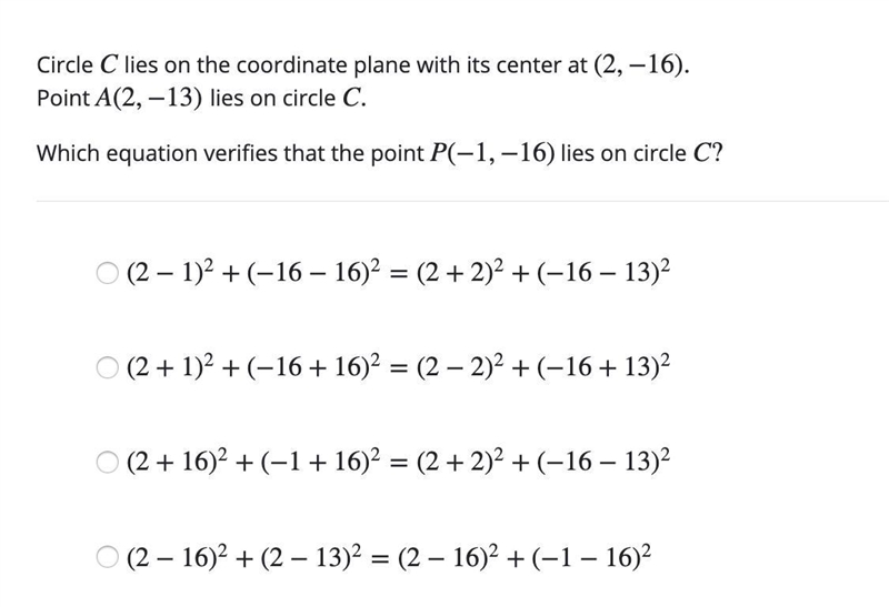 9: Please help. Circle C lies on the coordinate plane with its center at (2,−16). Point-example-1