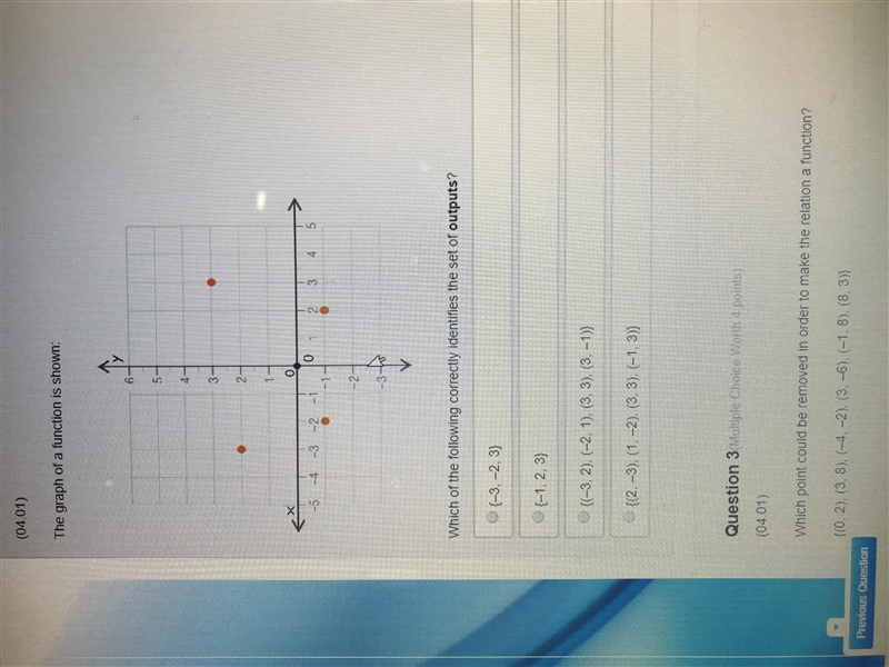 The graph of a function is shown which of the following correctly identifies the set-example-1