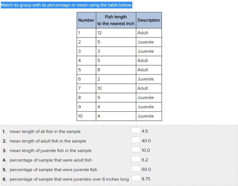 Match its group with its percentage or mean using the table below.-example-1