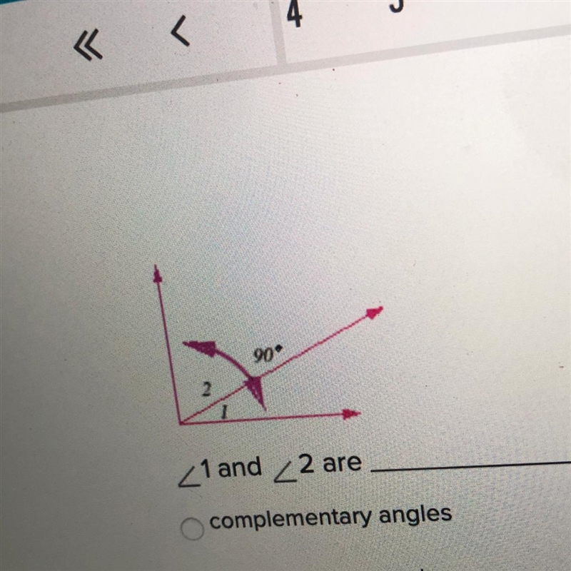 ∠1 and ∠2 are complementary angles supplementary angles right angles vertical angles-example-1