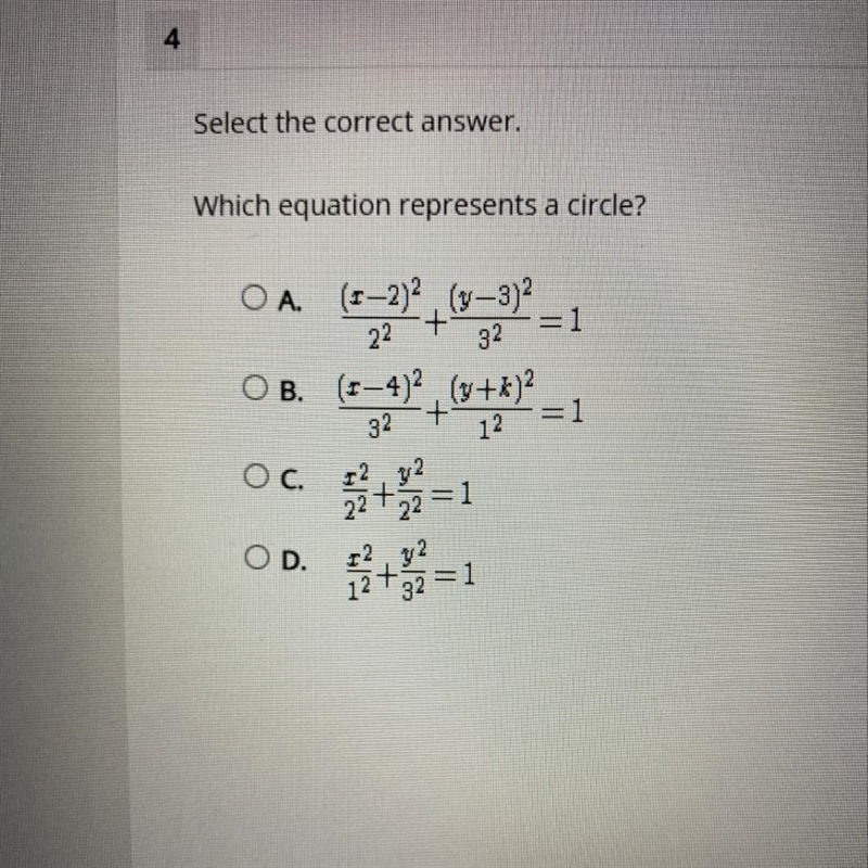 Which equation represents a circle?-example-1