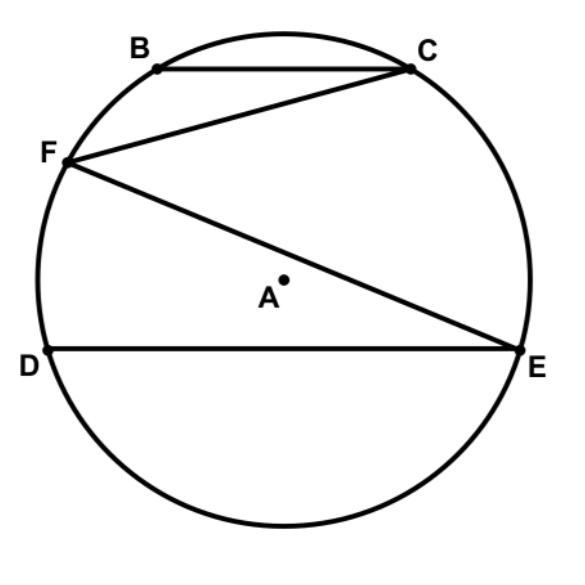 In circle A shown, BC || DE , mBC=58° and mDE=142°. Determine the measure of ZCFE-example-1